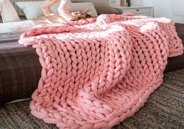 plaid grosse maille rose clair